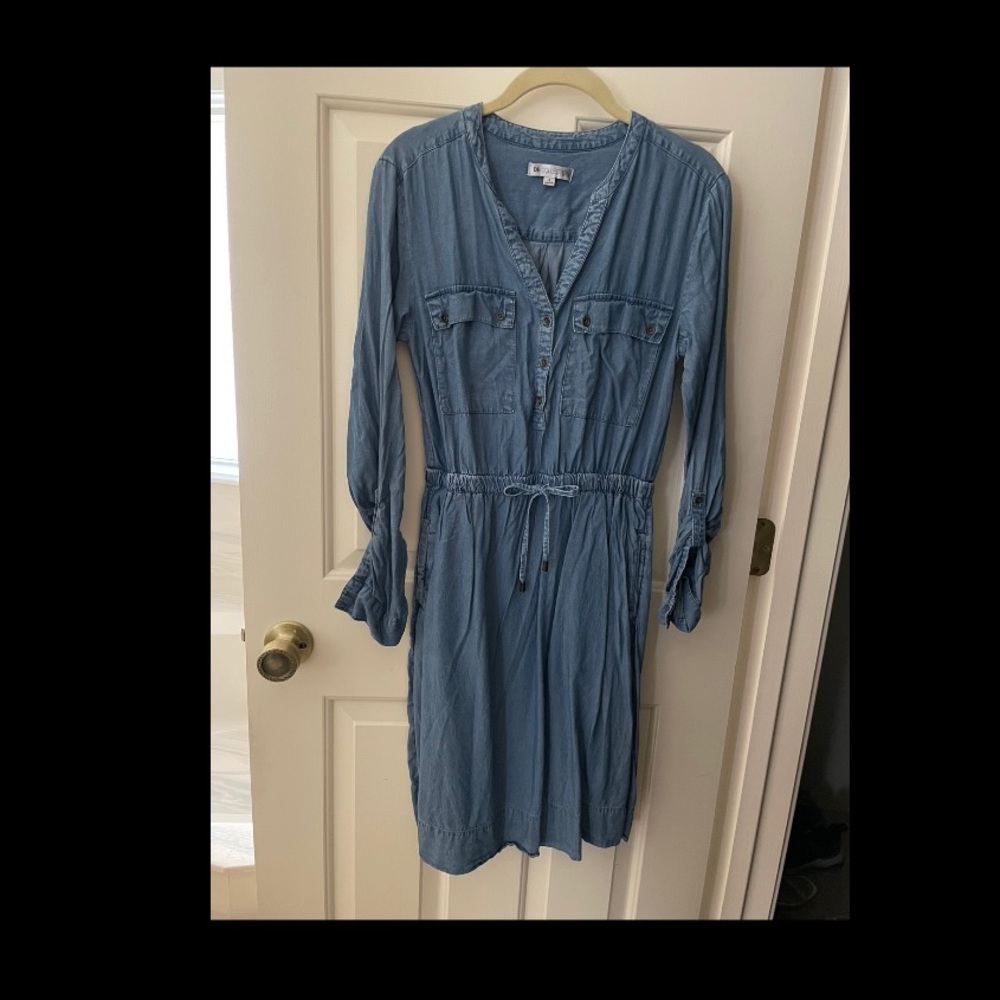 Denim dress goes about 3 inch above knee